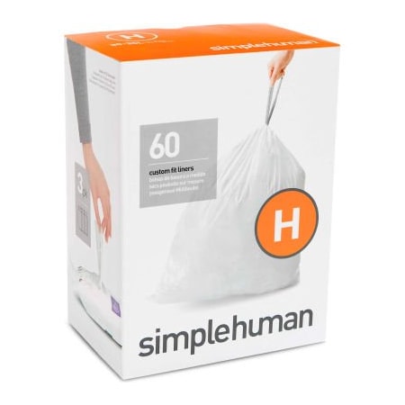 Simplehuman Trash Can Liner Code H - 9 Gallon, 18.5 x 28, 1.18 Mil, White, Pack of 240 CW0258